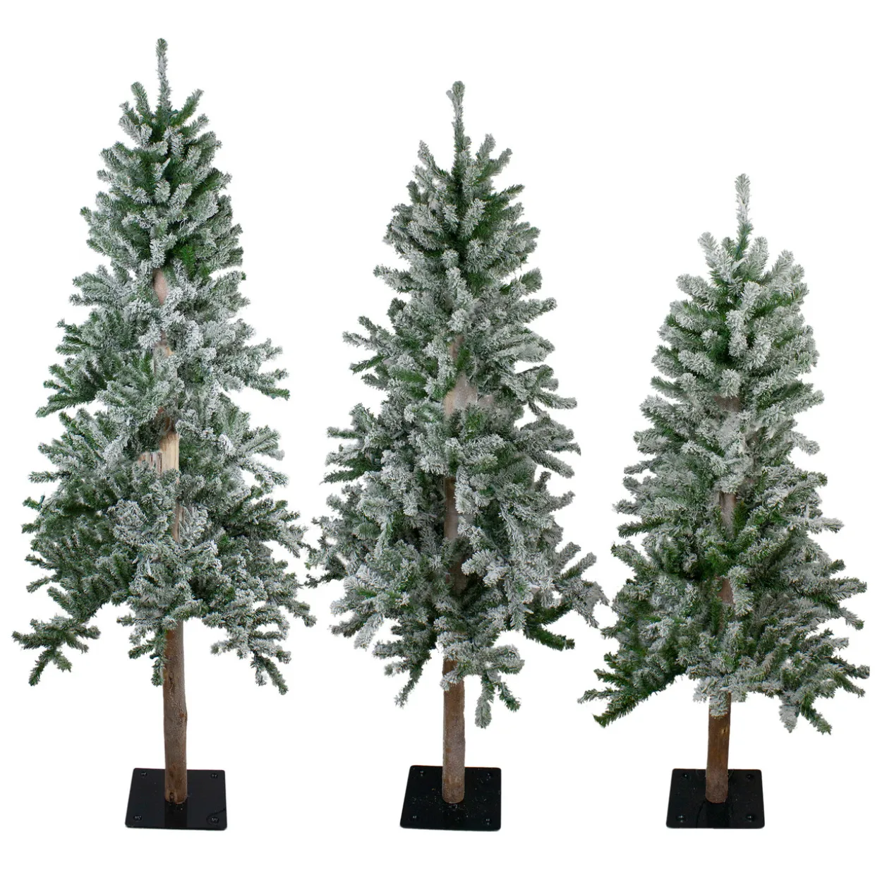 Set of 3 Slim Flocked Alpine Artificial Christmas Trees 6' - Unlit
