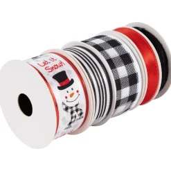 Set of 5 Snowman Matching Themed Wired Craft Christmas Ribbons 1.5
