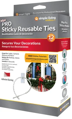 Set of 12 Sticky Reusable Ties with Clip Hooks 2"