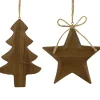 Set of 2 Tree and Star Wooden Christmas Ornaments 5"