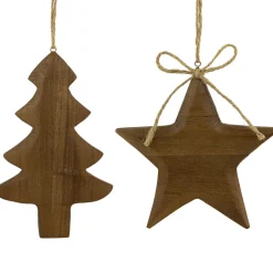 Set of 2 Tree and Star Wooden Christmas Ornaments 5"