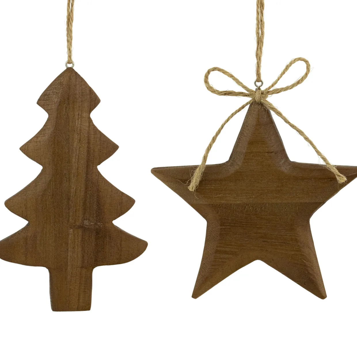 Set of 2 Tree and Star Wooden Christmas Ornaments 5"