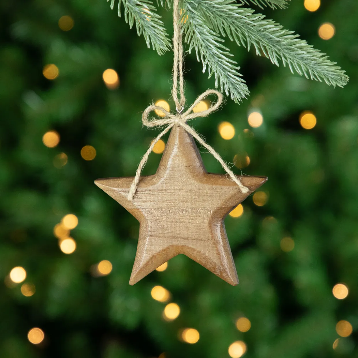Set of 2 Tree and Star Wooden Christmas Ornaments 5"