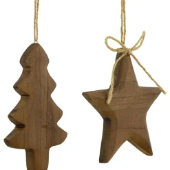 Set of 2 Tree and Star Wooden Christmas Ornaments 5