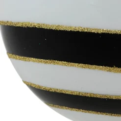 Set of 2 White and Black Striped Glass Christmas Ball Ornaments 4
