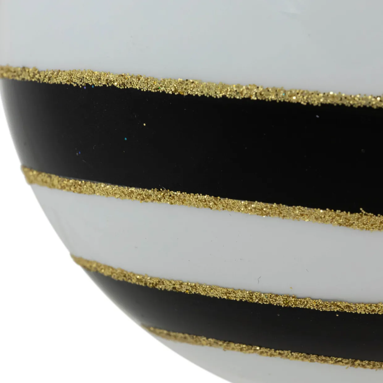 Set of 2 White and Black Striped Glass Christmas Ball Ornaments 4"