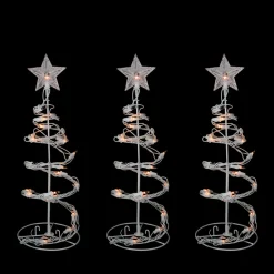 Set of 3 White Clear Lighted Spiral Cone Walkway Christmas Trees Outdoor Decor 18"