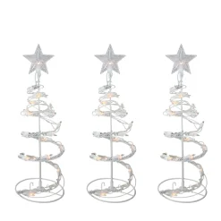 Set of 3 White Clear Lighted Spiral Cone Walkway Christmas Trees Outdoor Decor 18"
