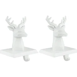 Set of 2 White Reindeer Head Christmas Stocking Holders 5.75