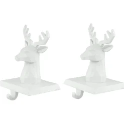 Set of 2 White Reindeer Head Christmas Stocking Holders 5.75