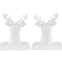 Set of 2 White Reindeer Head Christmas Stocking Holders 5.75