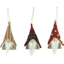 Set of 3 Wooden Gnomes Christmas Ornaments 4"