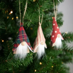 Set of 3 Wooden Gnomes Christmas Ornaments 4"