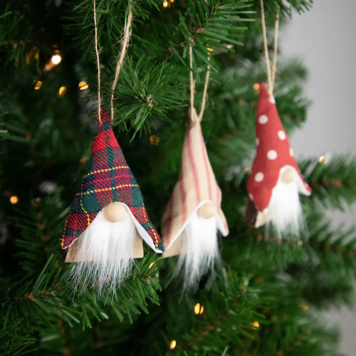 Set of 3 Wooden Gnomes Christmas Ornaments 4"