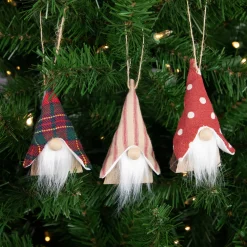 Set of 3 Wooden Gnomes Christmas Ornaments 4