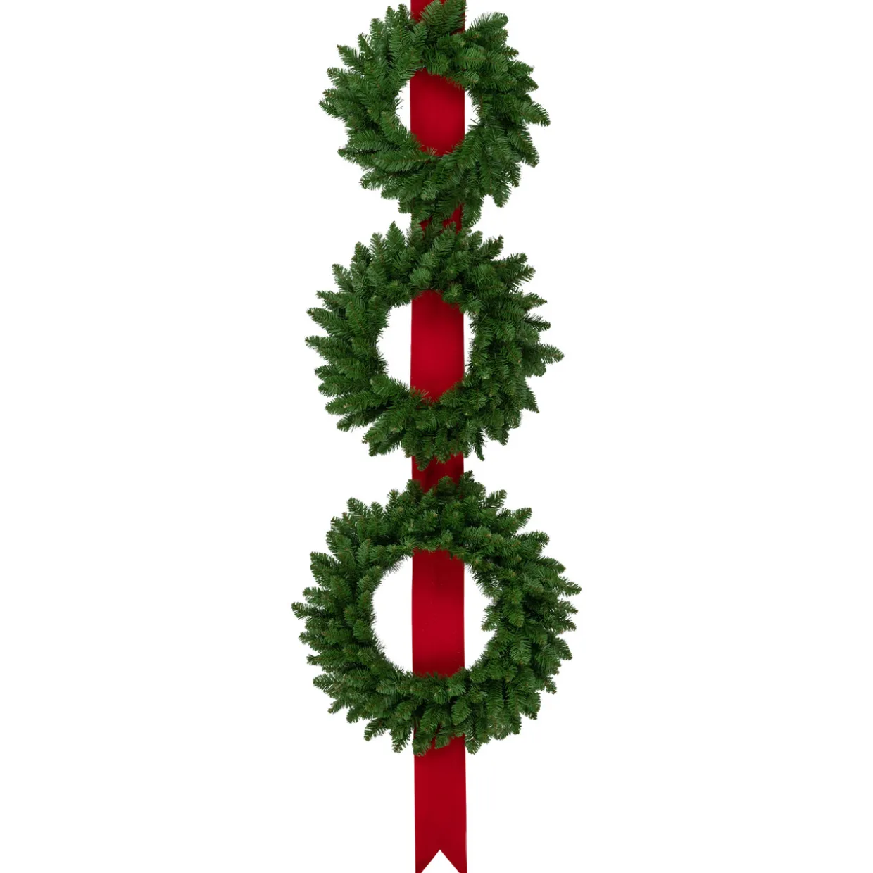 Set of 3 Wreaths on Red Ribbon Hanging Christmas Decoration, 6.5'