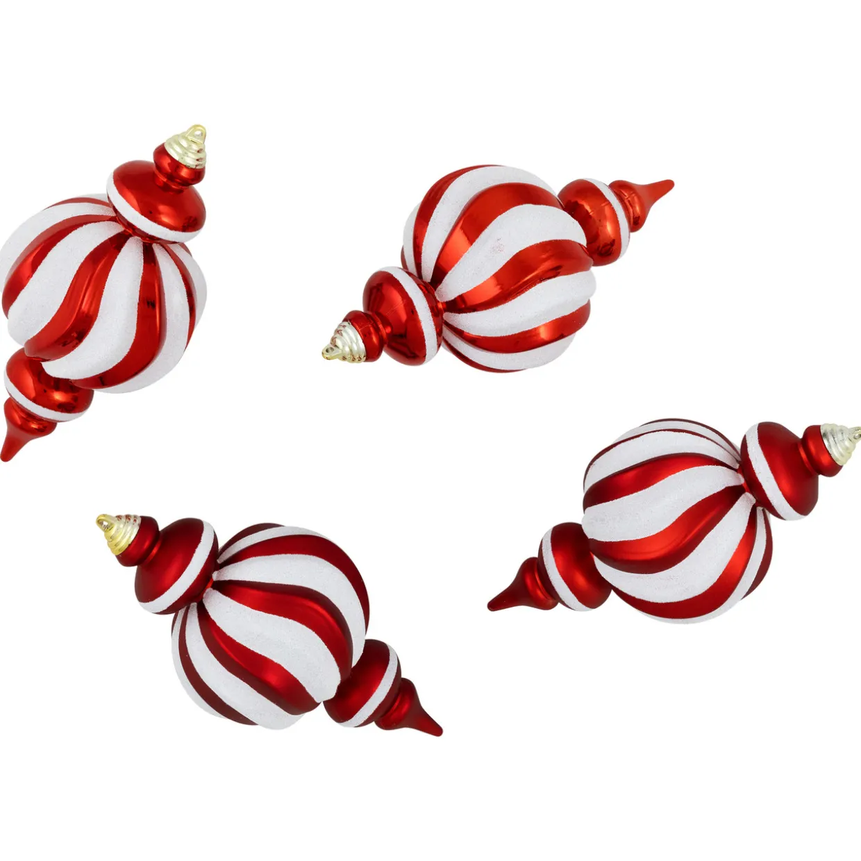 Shatterproof Commercial Size Finial Christmas Ornaments - 10" - Red and White - Set of 4