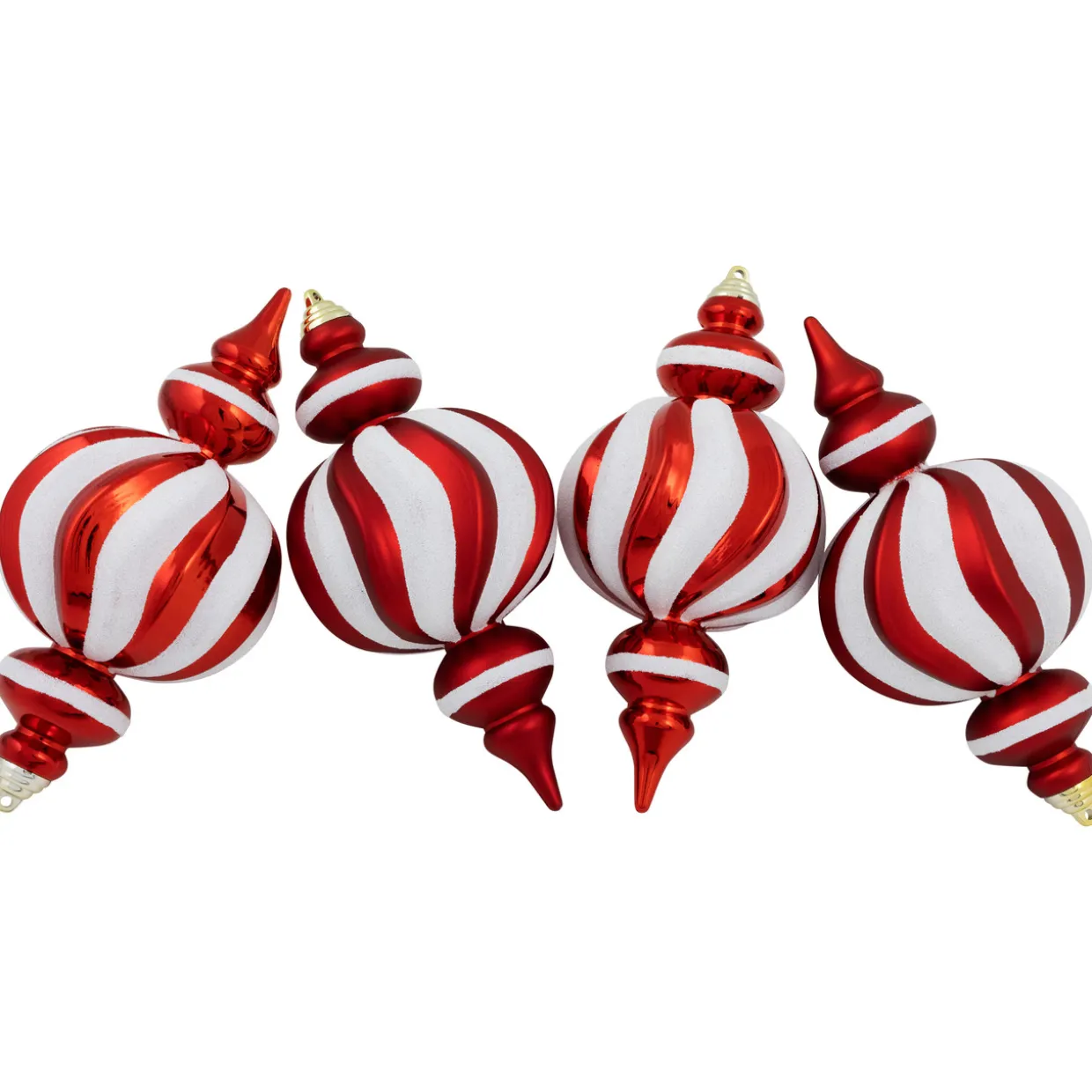 Shatterproof Commercial Size Finial Christmas Ornaments - 10" - Red and White - Set of 4