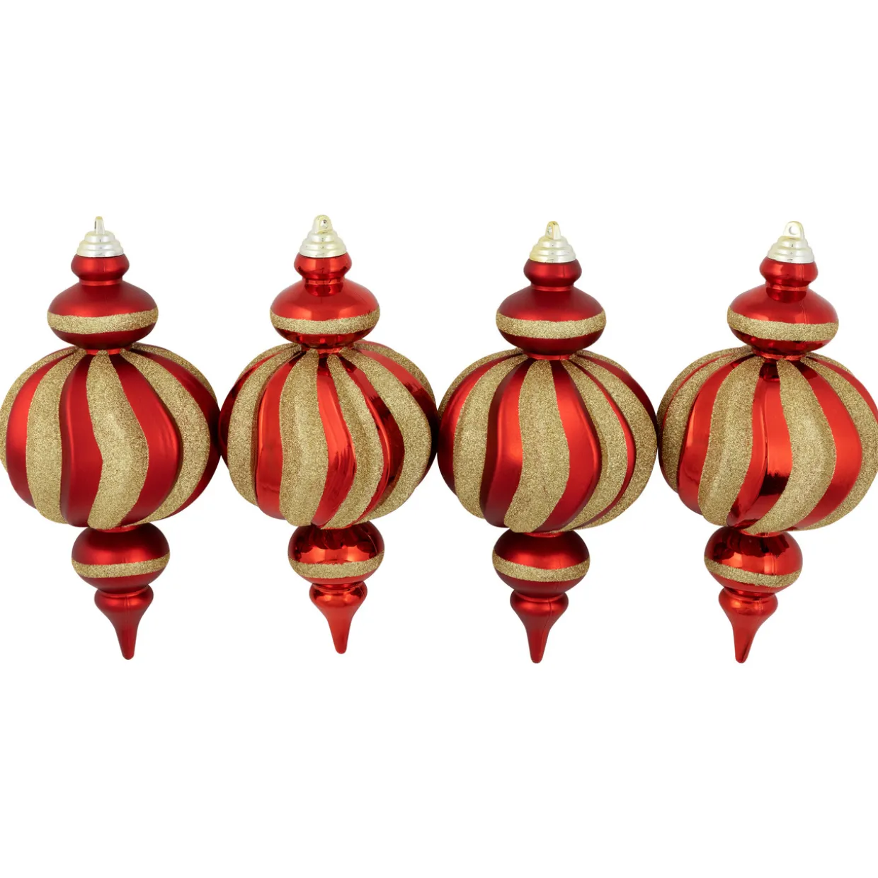 Shatterproof Commercial Size Finial Christmas Ornaments - 10" - Red and Gold - Set of 4