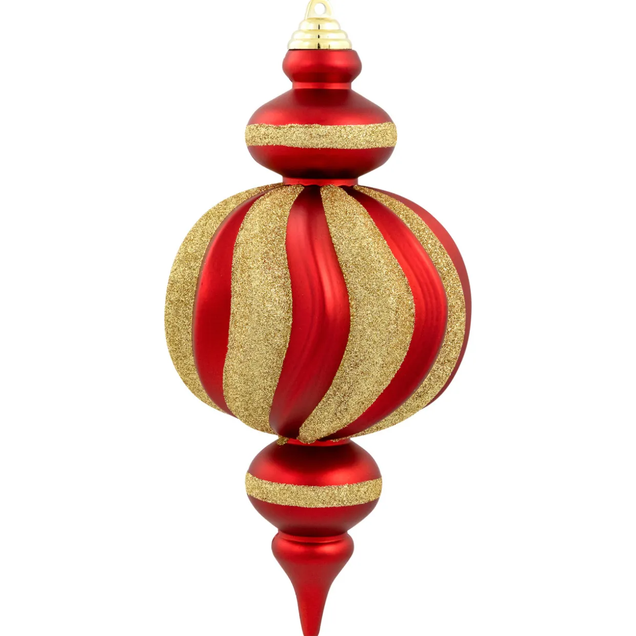 Shatterproof Commercial Size Finial Christmas Ornaments - 10" - Red and Gold - Set of 4