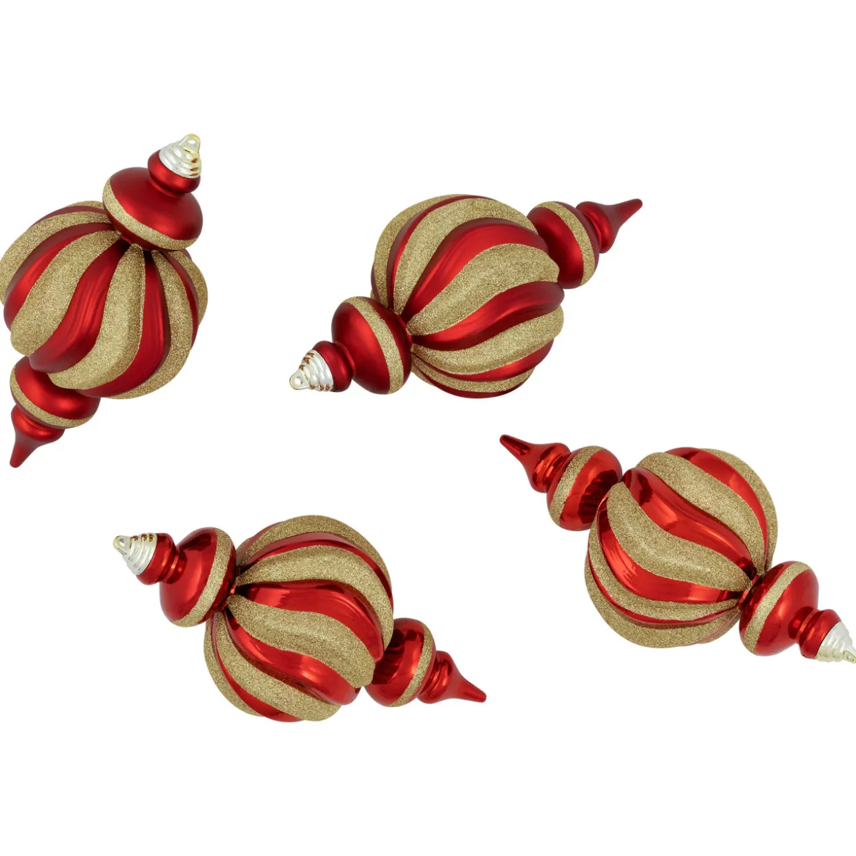 Shatterproof Commercial Size Finial Christmas Ornaments - 10" - Red and Gold - Set of 4