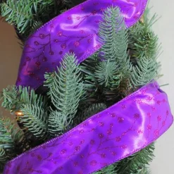 Shimmering Purple Tree Wired Christmas Craft Ribbon 2.5