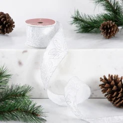 Shimmering Silver Floral Wired Craft Christmas Ribbon 2.5" x 10 Yards