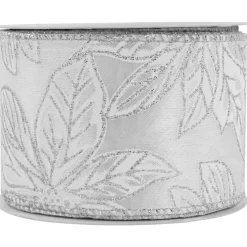 Shimmering Silver Floral Wired Craft Christmas Ribbon 2.5