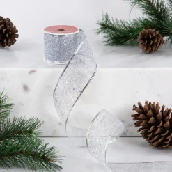 Shimmering Silver Wired Craft Christmas Ribbon 2.5" x 10 Yards