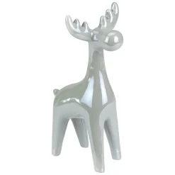 Shiny Ceramic Reindeer Christmas Figure - 7" - Grey