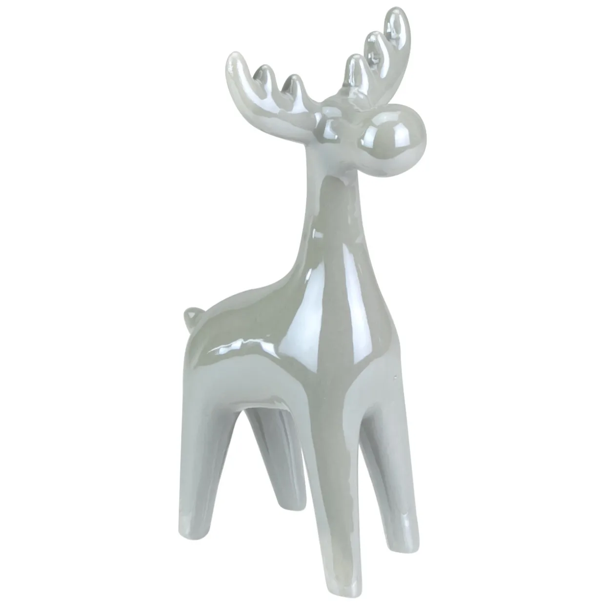 Shiny Ceramic Reindeer Christmas Figure - 7" - Grey