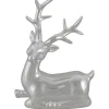 Shiny Ceramic Sitting Reindeer Christmas Decoration - 10" - Silver