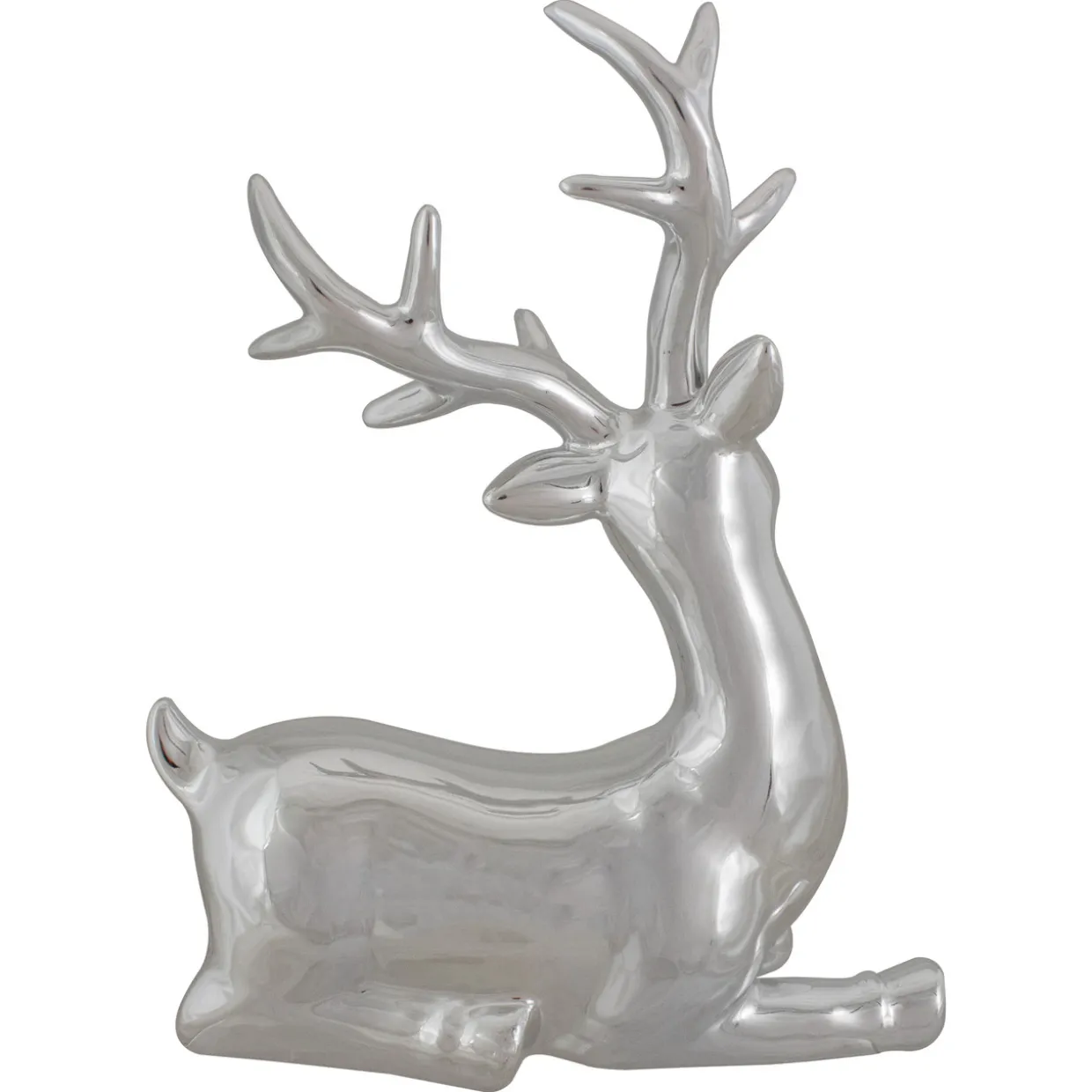 Shiny Ceramic Sitting Reindeer Christmas Decoration - 10" - Silver