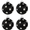Shiny Finish Polka Dots Christmas Glass Ball Ornaments - 3" (80mm) - Black and White - Set of 4