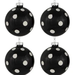 Shiny Finish Polka Dots Christmas Glass Ball Ornaments - 3" (80mm) - Black and White - Set of 4