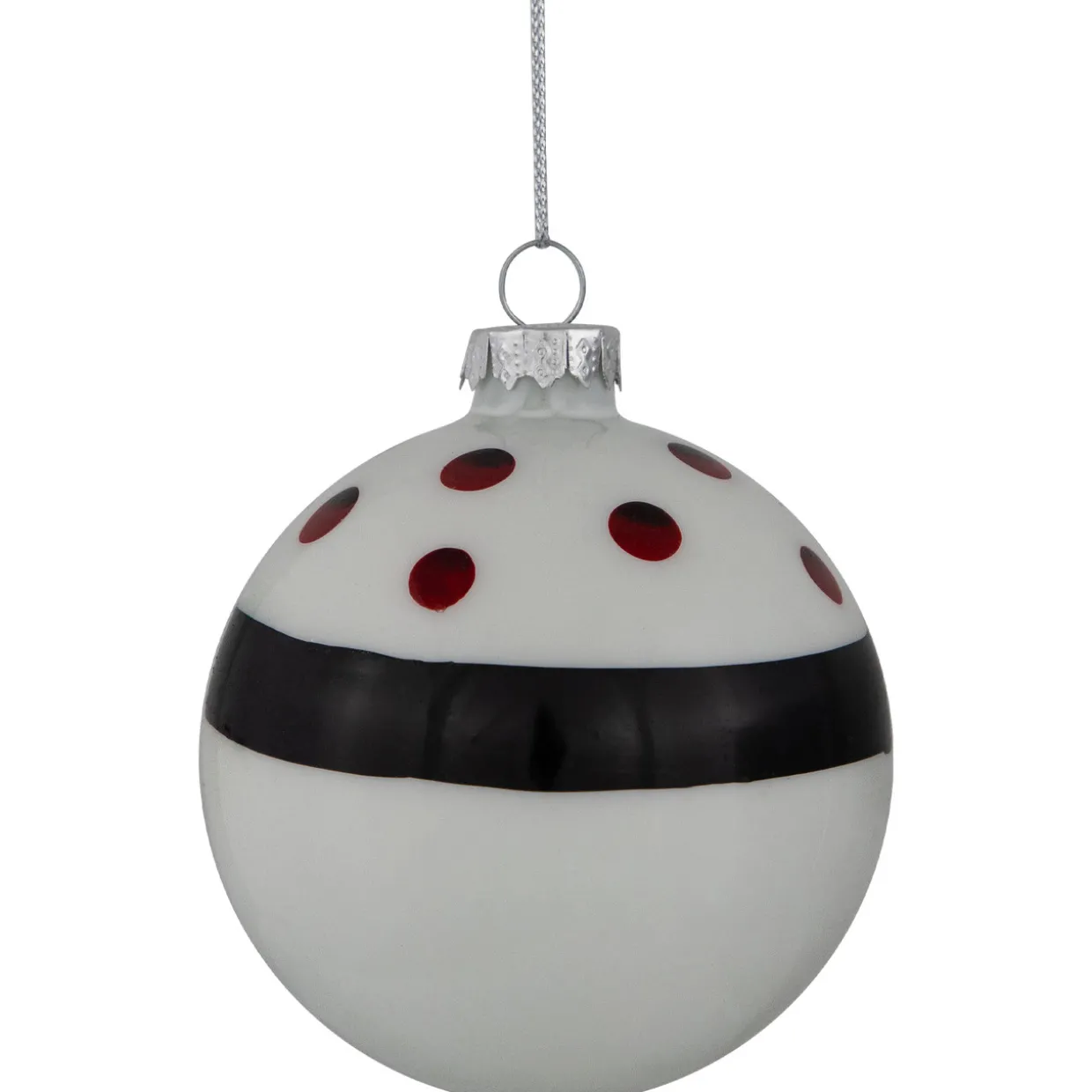 Shiny Finish Striped Christmas Glass Ball Ornaments - 3" (80mm) - White and Black - Set of 4