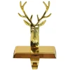 Shiny Metal Deer Head Christmas Stocking Holder - 8" - Gold Finish