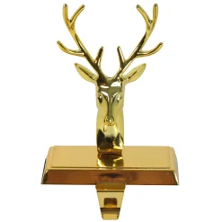 Shiny Metal Deer Head Christmas Stocking Holder - 8" - Gold Finish