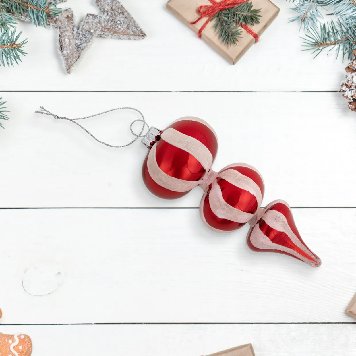 Shiny Red and Frosted Striped Candy Cane Finial Glass Christmas Ornament - 5.5"