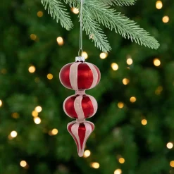 Shiny Red and Frosted Striped Candy Cane Finial Glass Christmas Ornament - 5.5