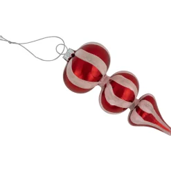 Shiny Red and Frosted Striped Candy Cane Finial Glass Christmas Ornament - 5.5