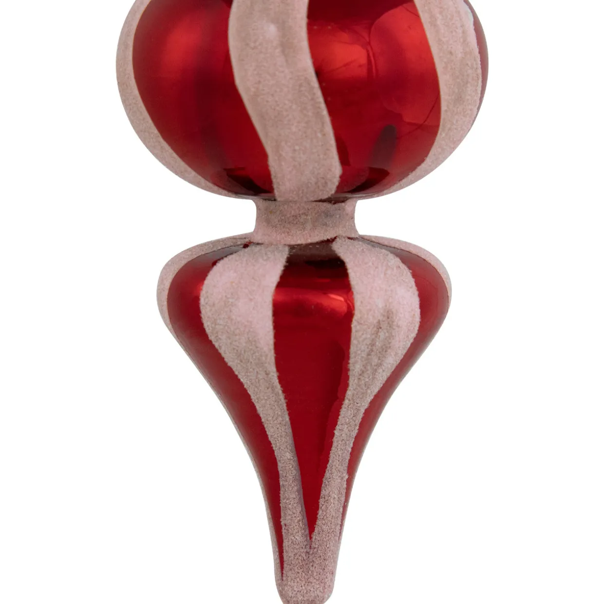 Shiny Red and Frosted Striped Candy Cane Finial Glass Christmas Ornament - 5.5"