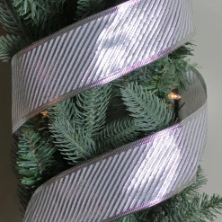Shiny Silver Diagonal Striped Wired Christmas Craft Ribbon 2.5