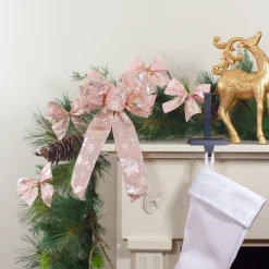 Shiny Snowflake 6-Loop Christmas Bow Decoration - 9" x 14" - Pink and Gold