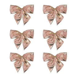 Shiny Snowflakes Christmas Bow Decorations - 5.5" - Pink and Gold - Pack of 6