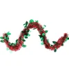 Shiny Tinsel Commercial Christmas Garland with Holly 50' - Red and Green - Unlit