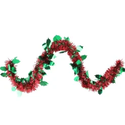 Shiny Tinsel Commercial Christmas Garland with Holly 50' - Red and Green - Unlit