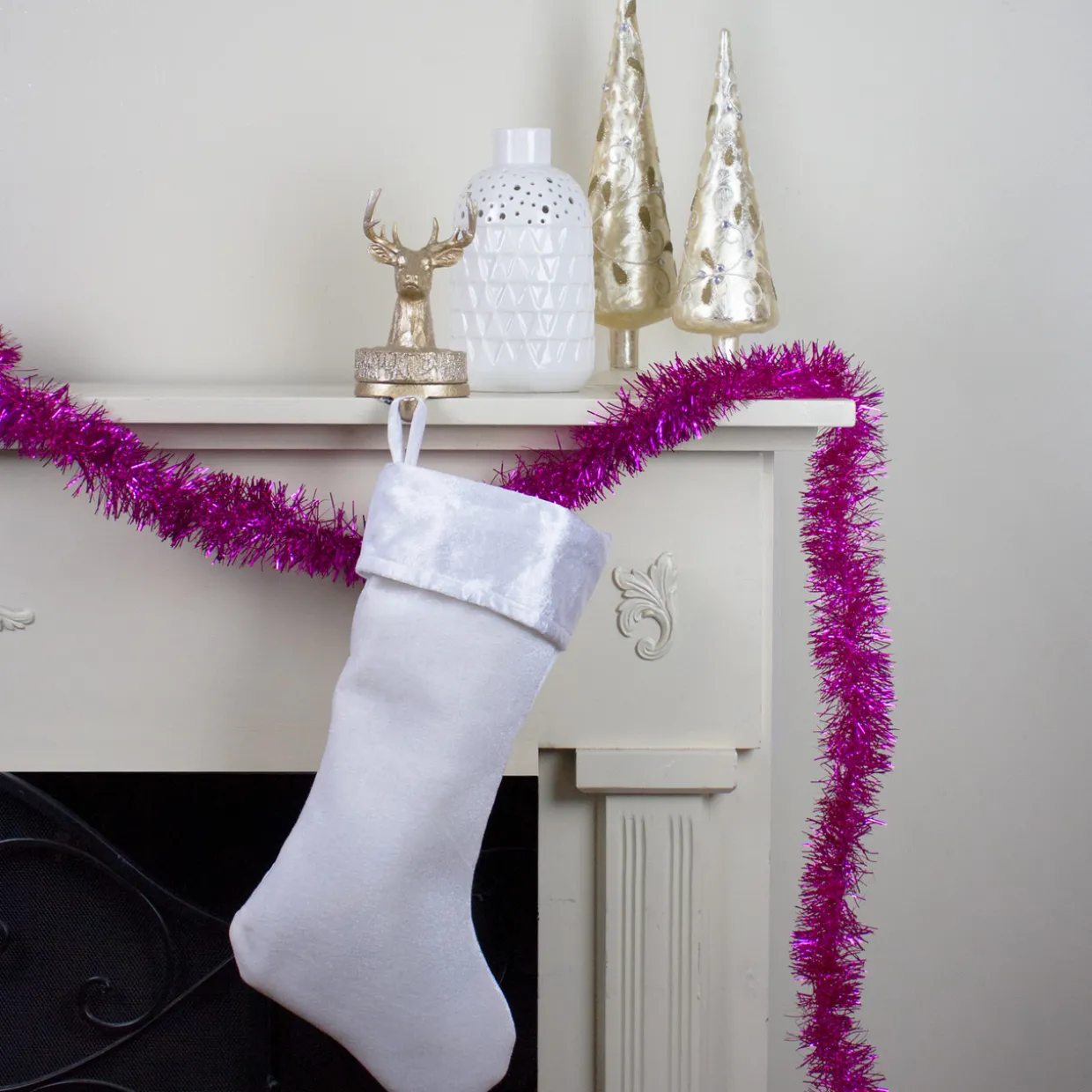 Shiny Traditional Tinsel Commercial Christmas Garland - 50' - Pink - Unlit