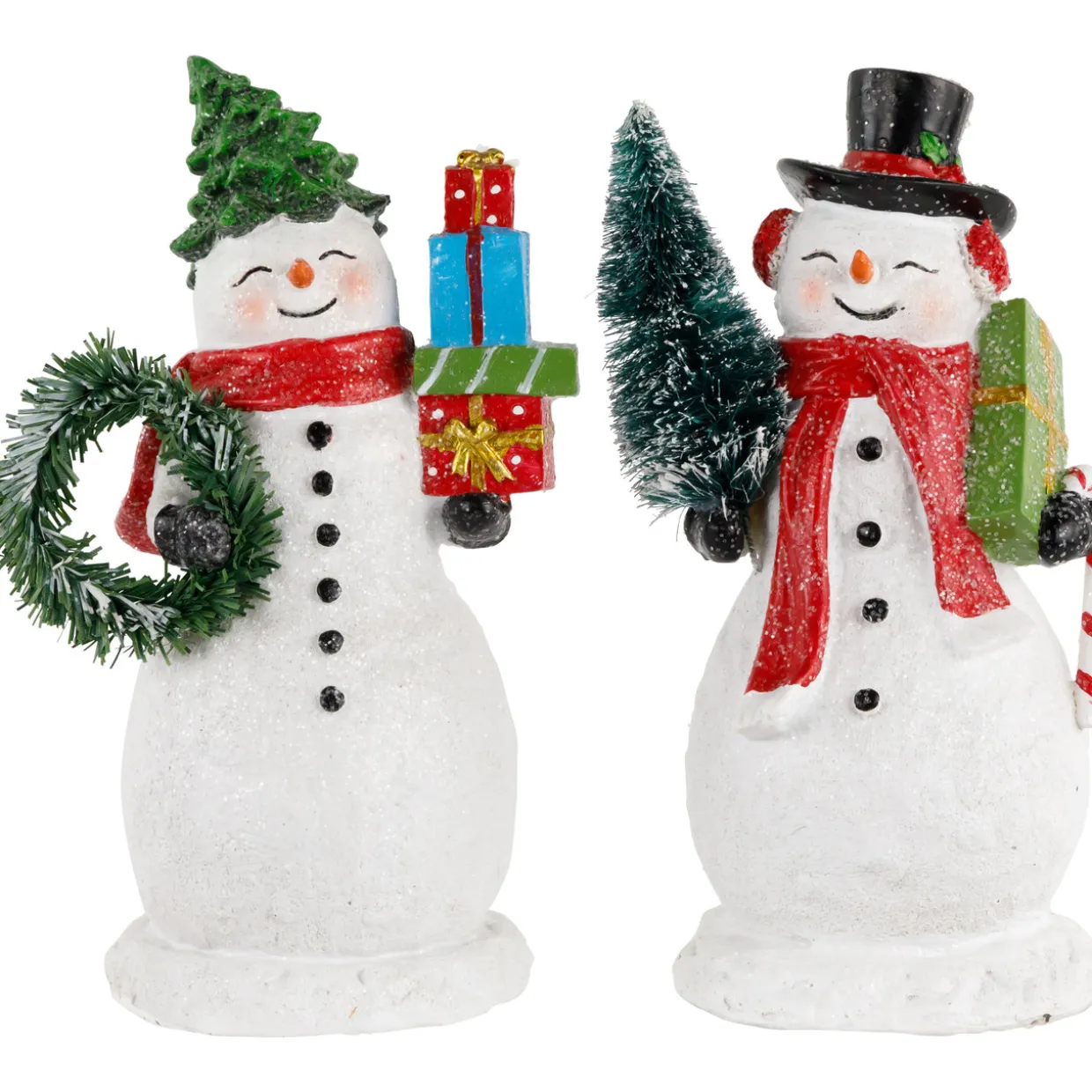 Shopping Snowmen Couple with Presents Christmas Figurines - 8" - Set of 2