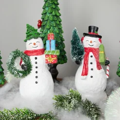 Shopping Snowmen Couple with Presents Christmas Figurines - 8" - Set of 2